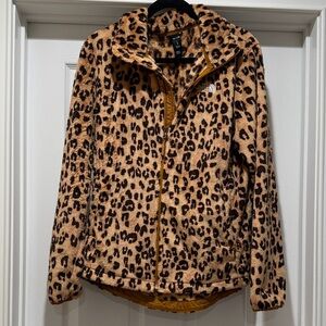 The North Face Leopard Print Teddy Fleece Jacket - Tan & Black